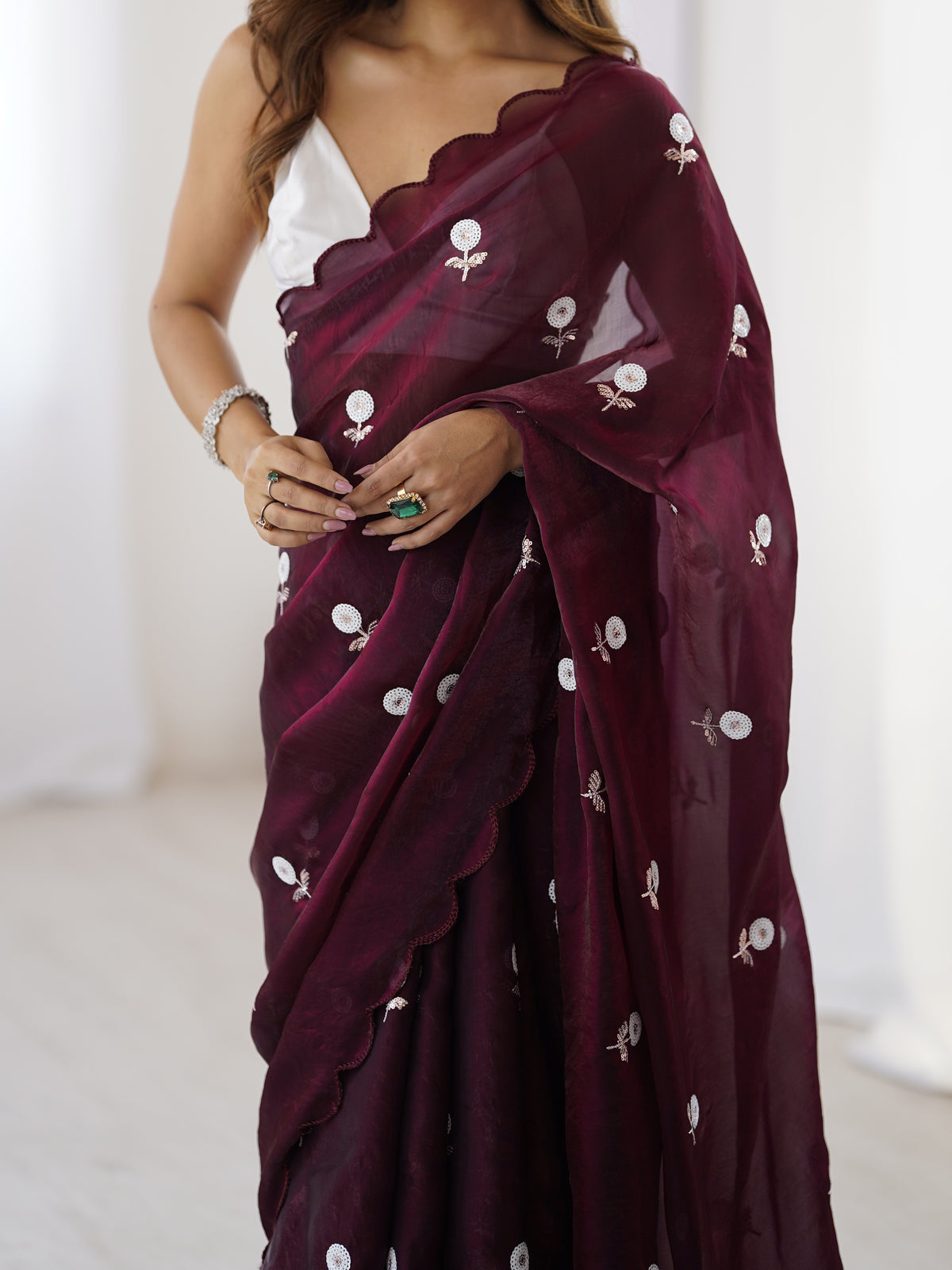 Urban Pallu Solid Poly Georgette Festive Saree