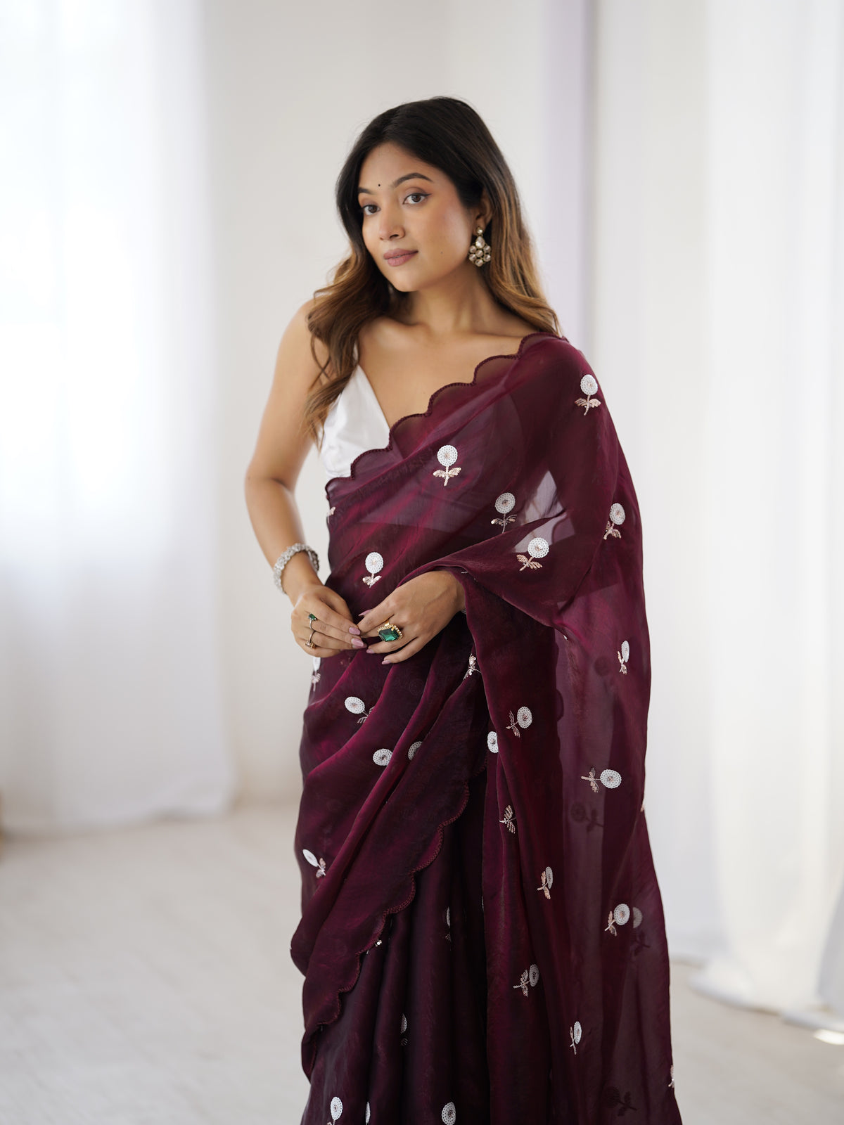 Urban Pallu Solid Poly Georgette Festive Saree