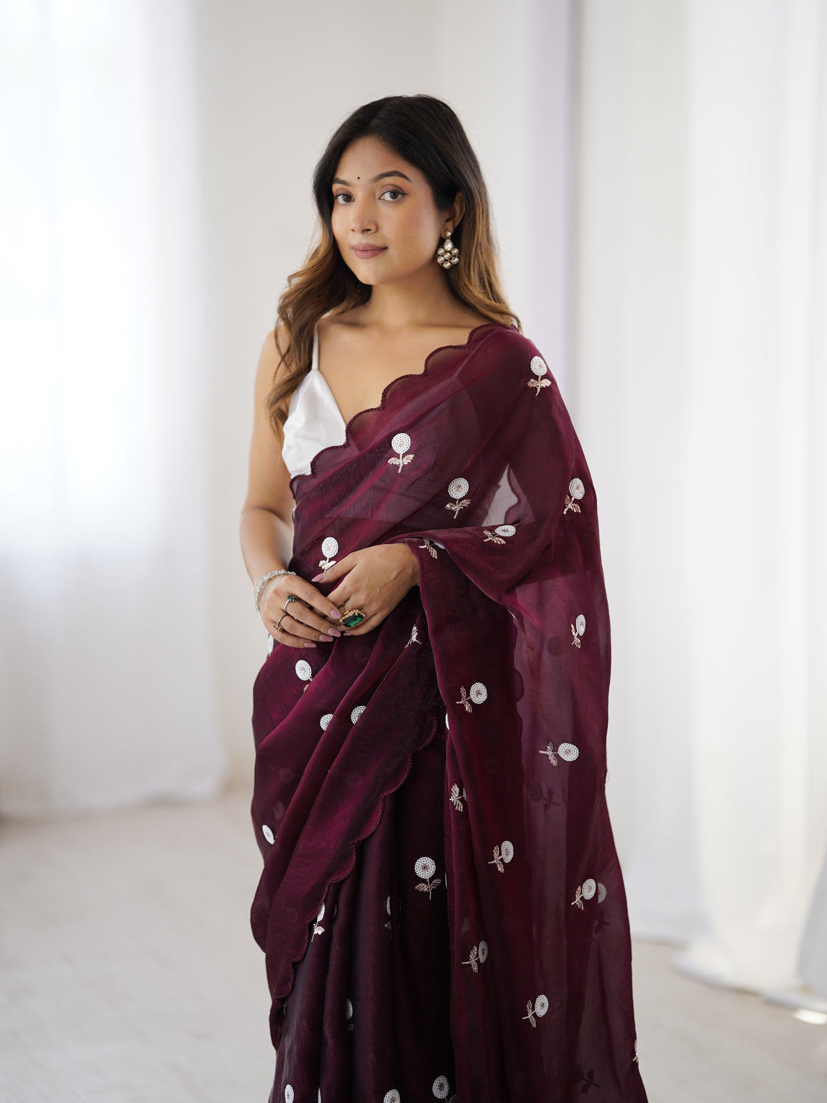 Urban Pallu Solid Poly Georgette Festive Saree