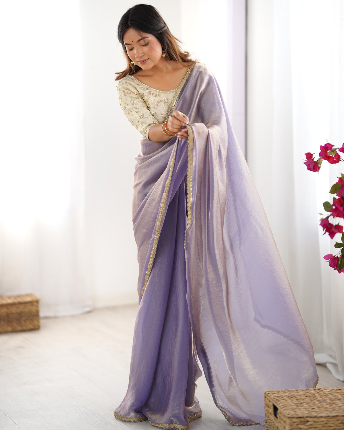 Urban Pallu Solid Tissue Festive Saree