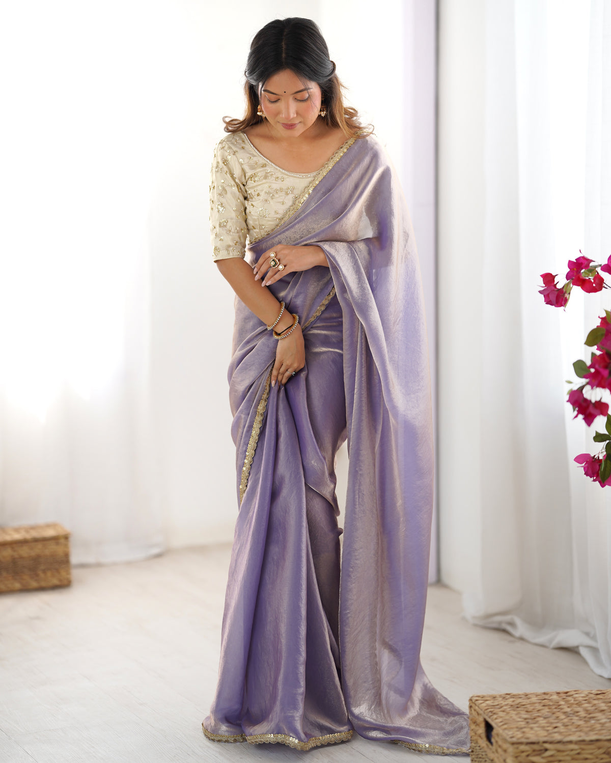 Urban Pallu Solid Tissue Festive Saree