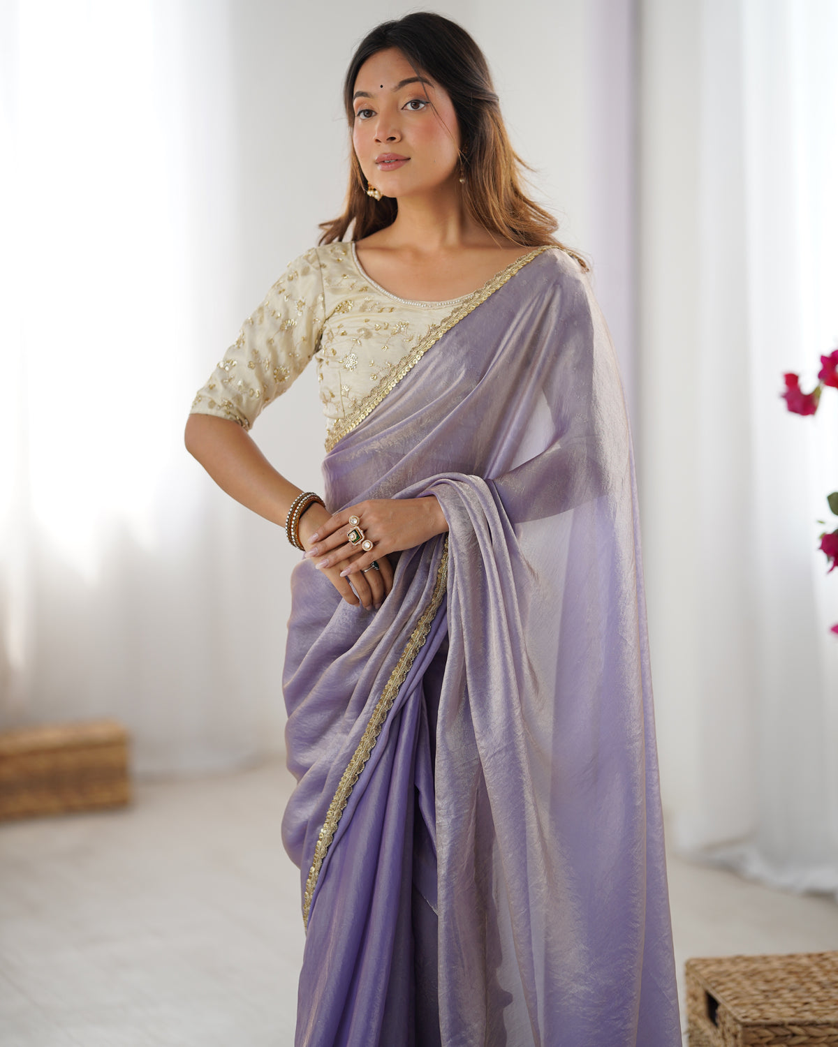Urban Pallu Solid Tissue Festive Saree