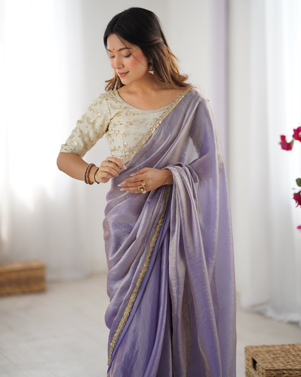 Urban Pallu Solid Tissue Festive Saree