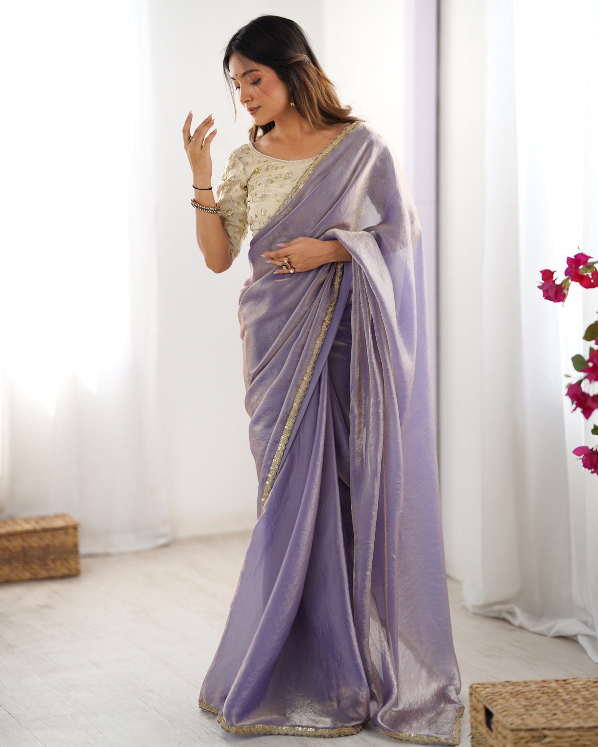 Urban Pallu Solid Tissue Festive Saree