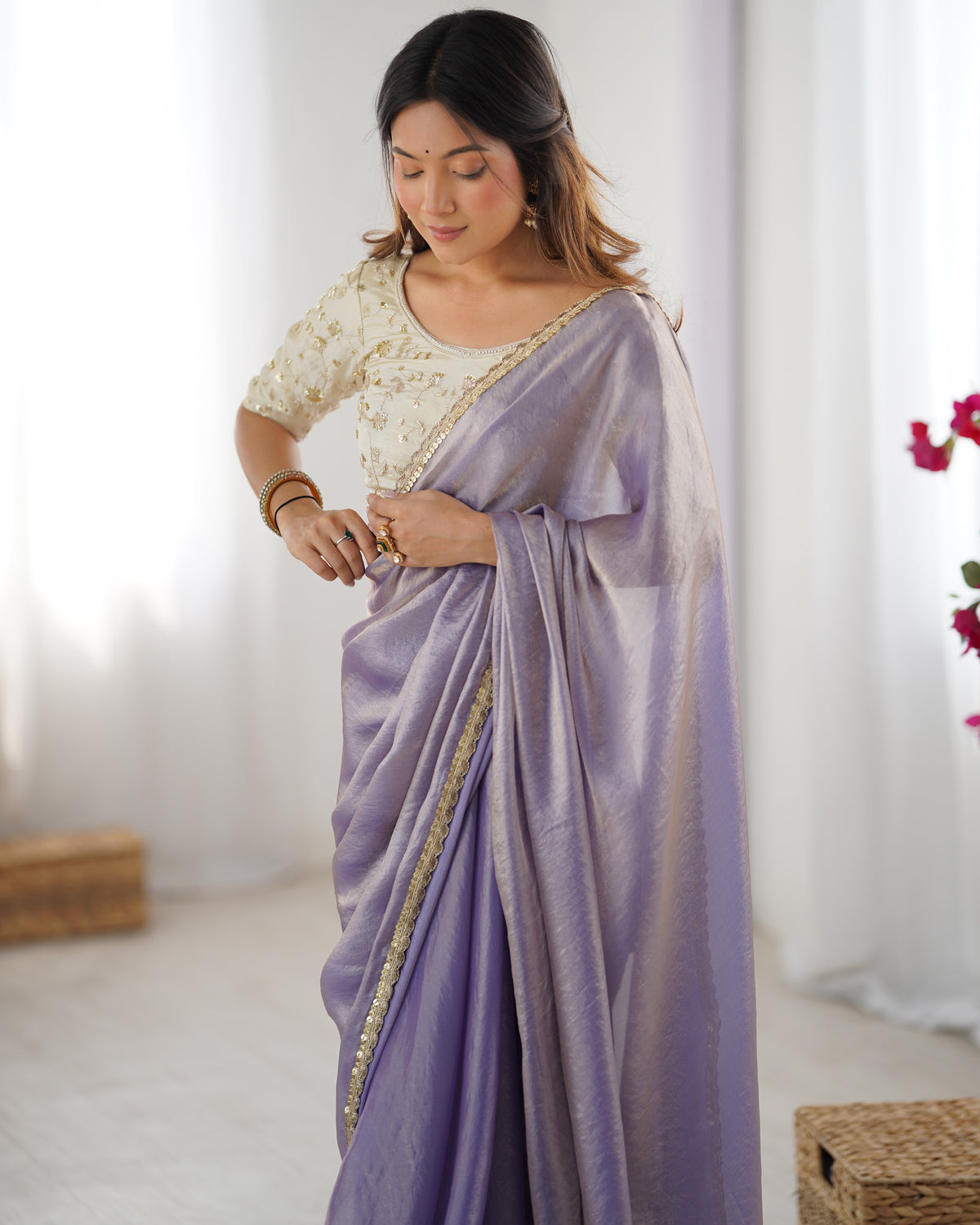 Urban Pallu Solid Tissue Festive Saree