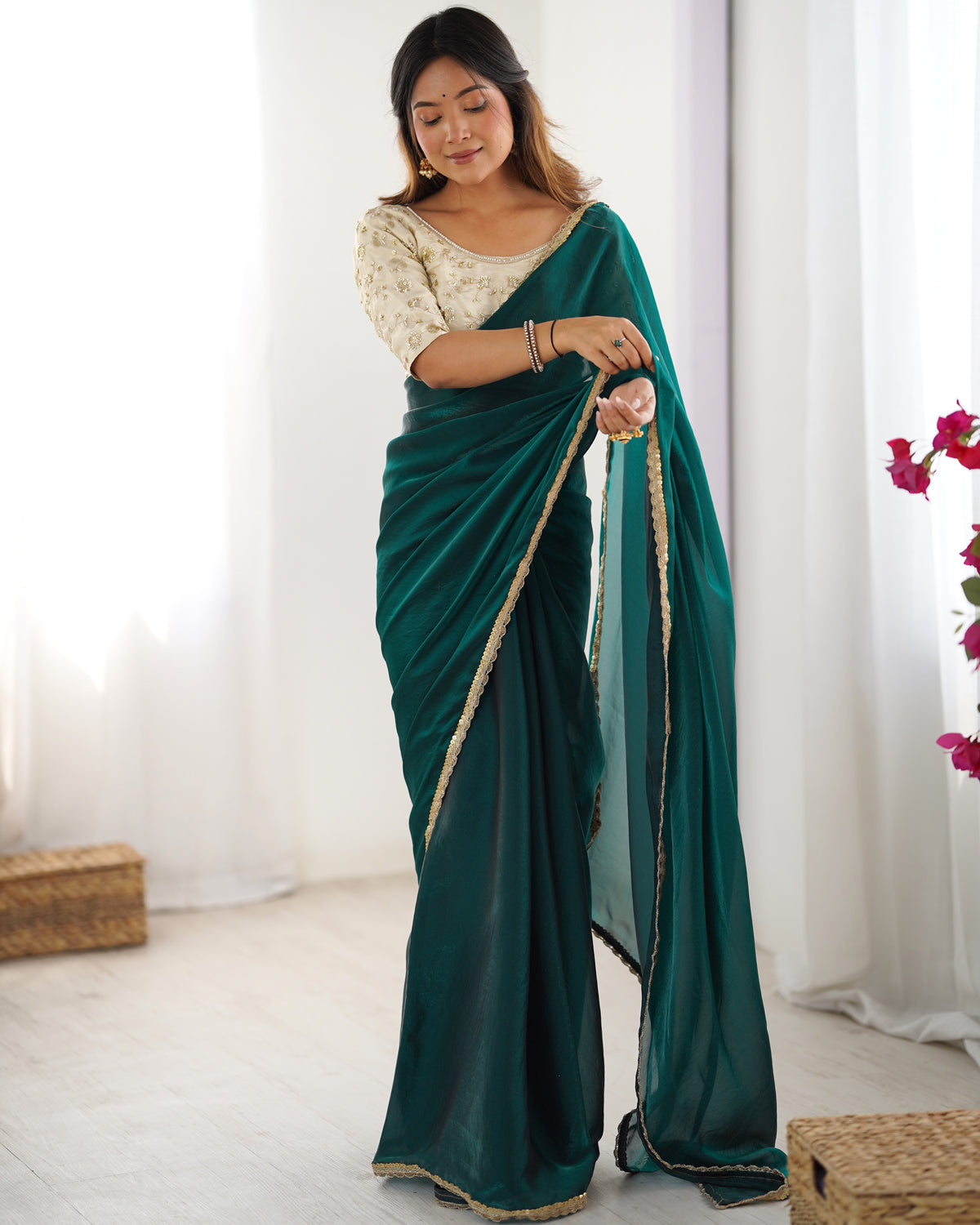Urban Pallu Solid Tissue Festive Saree