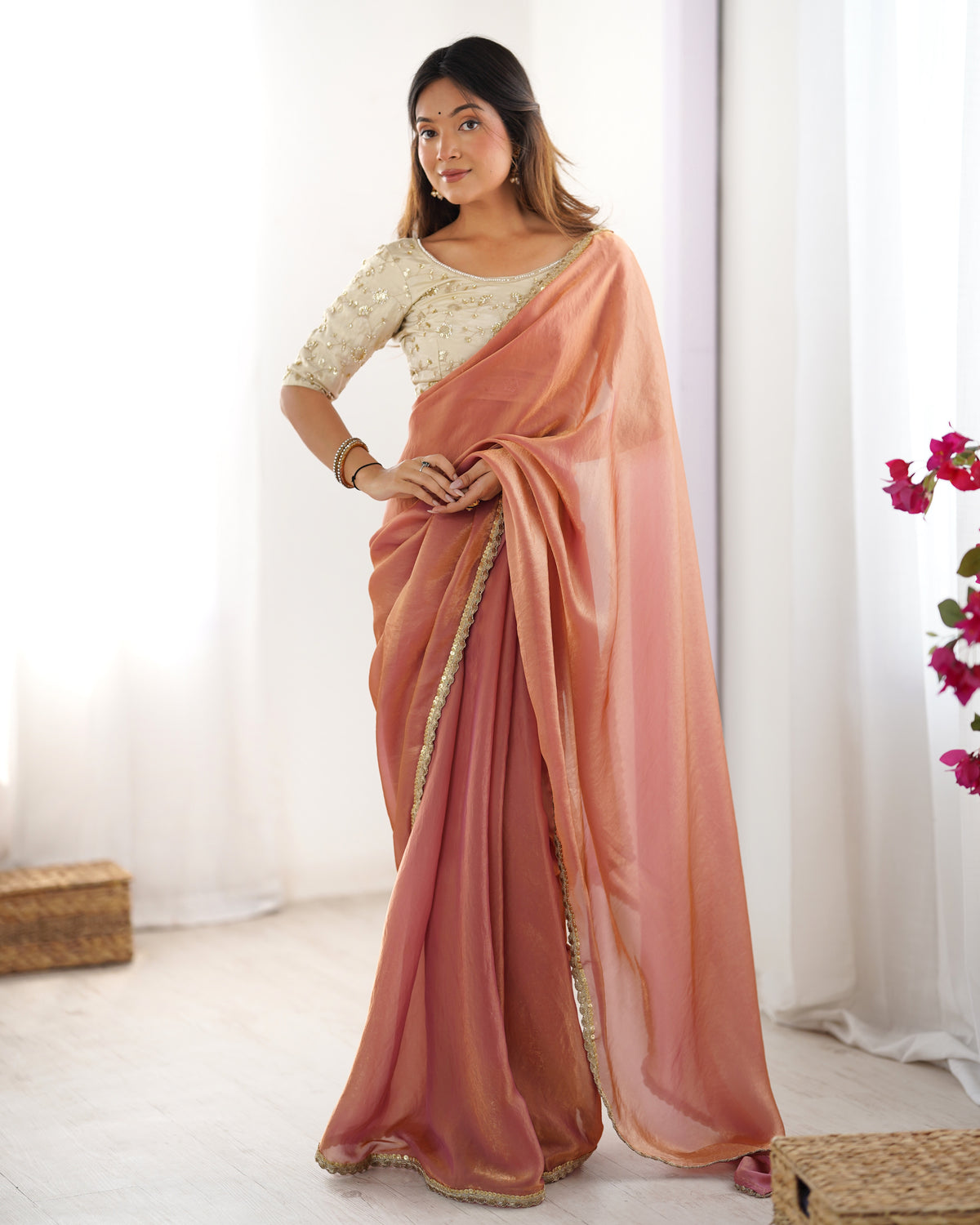 Urban Pallu Solid Tissue Festive Saree