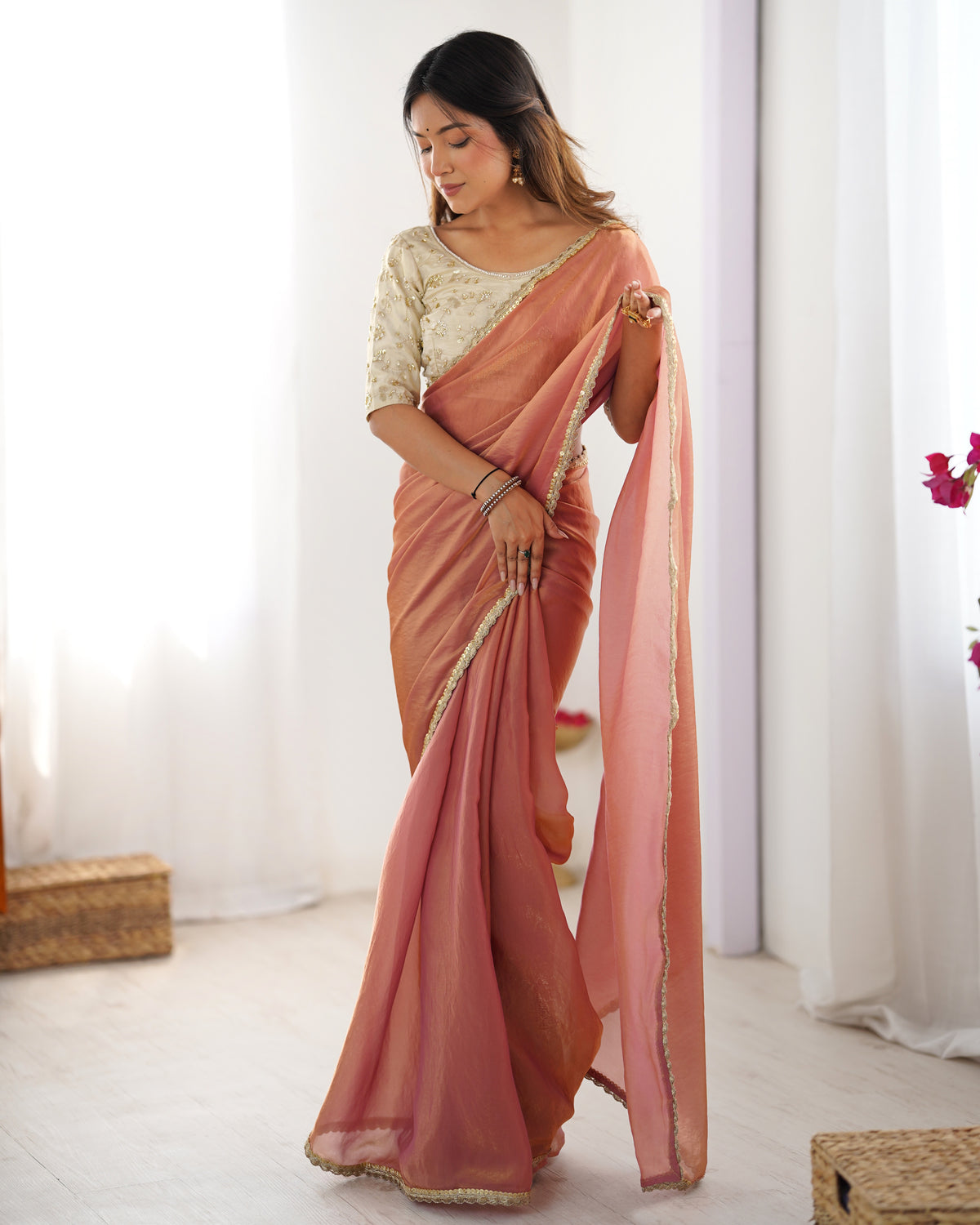 Urban Pallu Solid Tissue Festive Saree