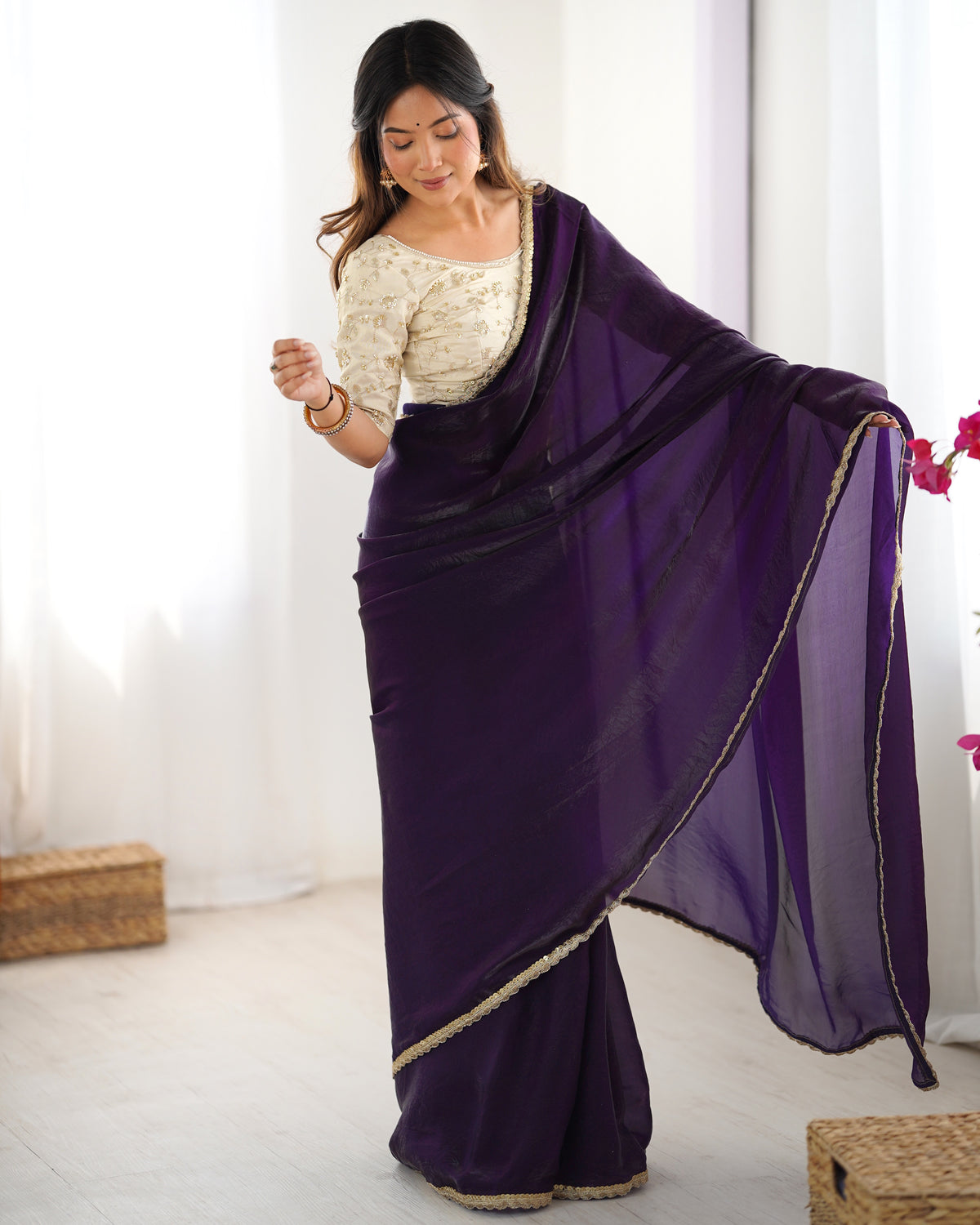 Urban Pallu Solid Tissue Festive Saree