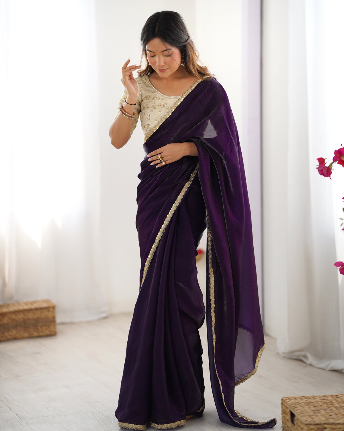 Urban Pallu Solid Tissue Festive Saree