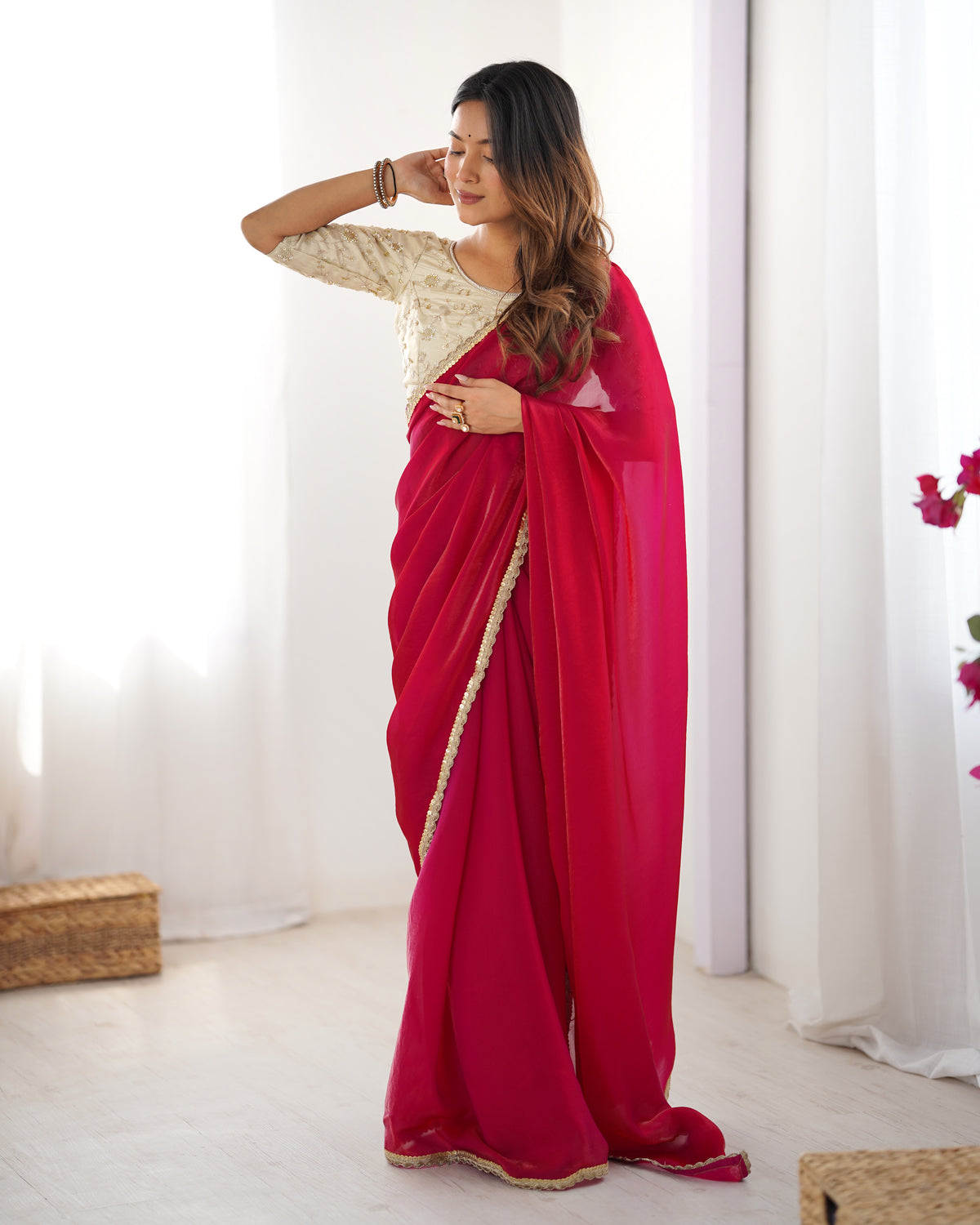 Urban Pallu Solid Tissue Festive Saree