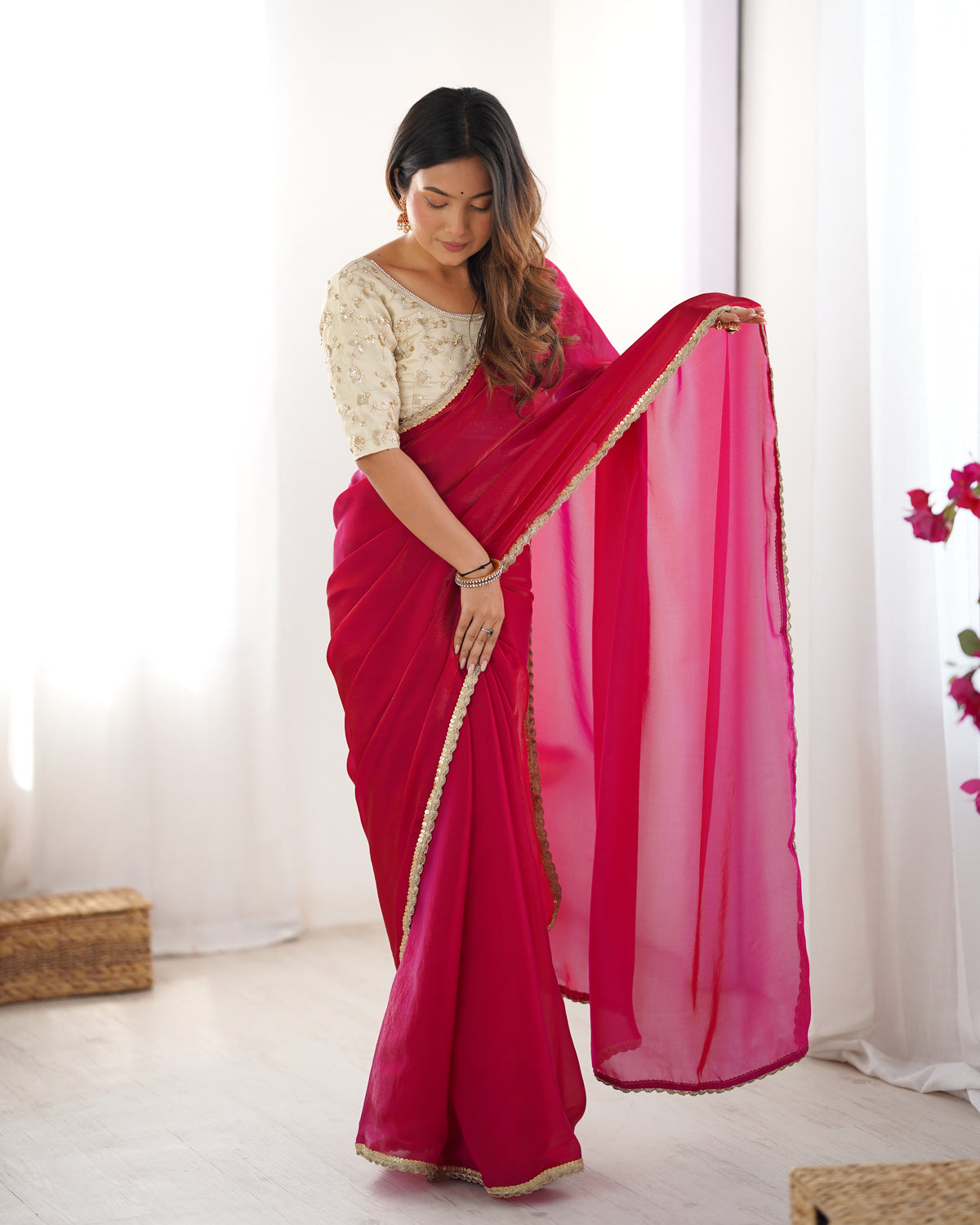 Urban Pallu Solid Tissue Festive Saree