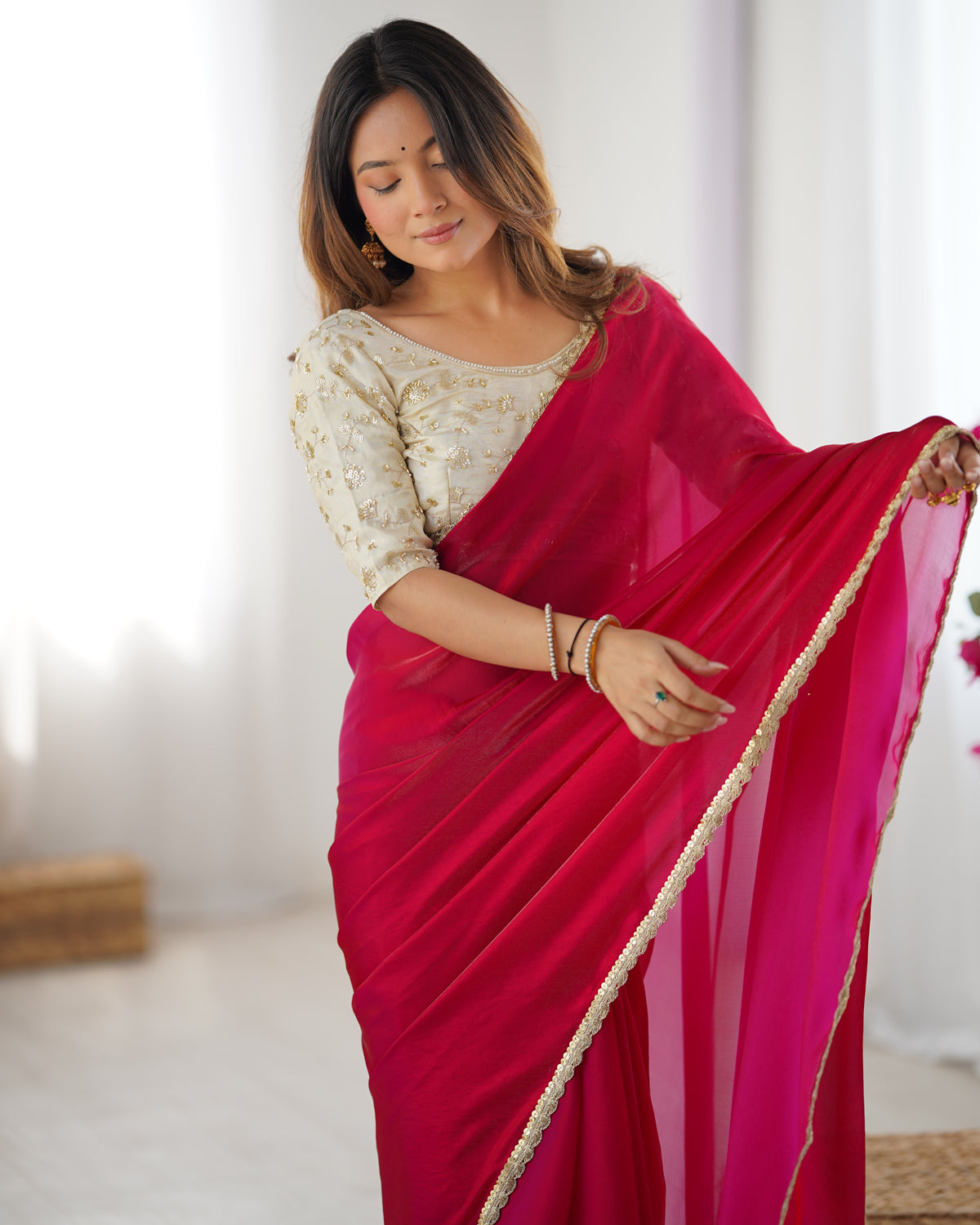 Urban Pallu Solid Tissue Festive Saree