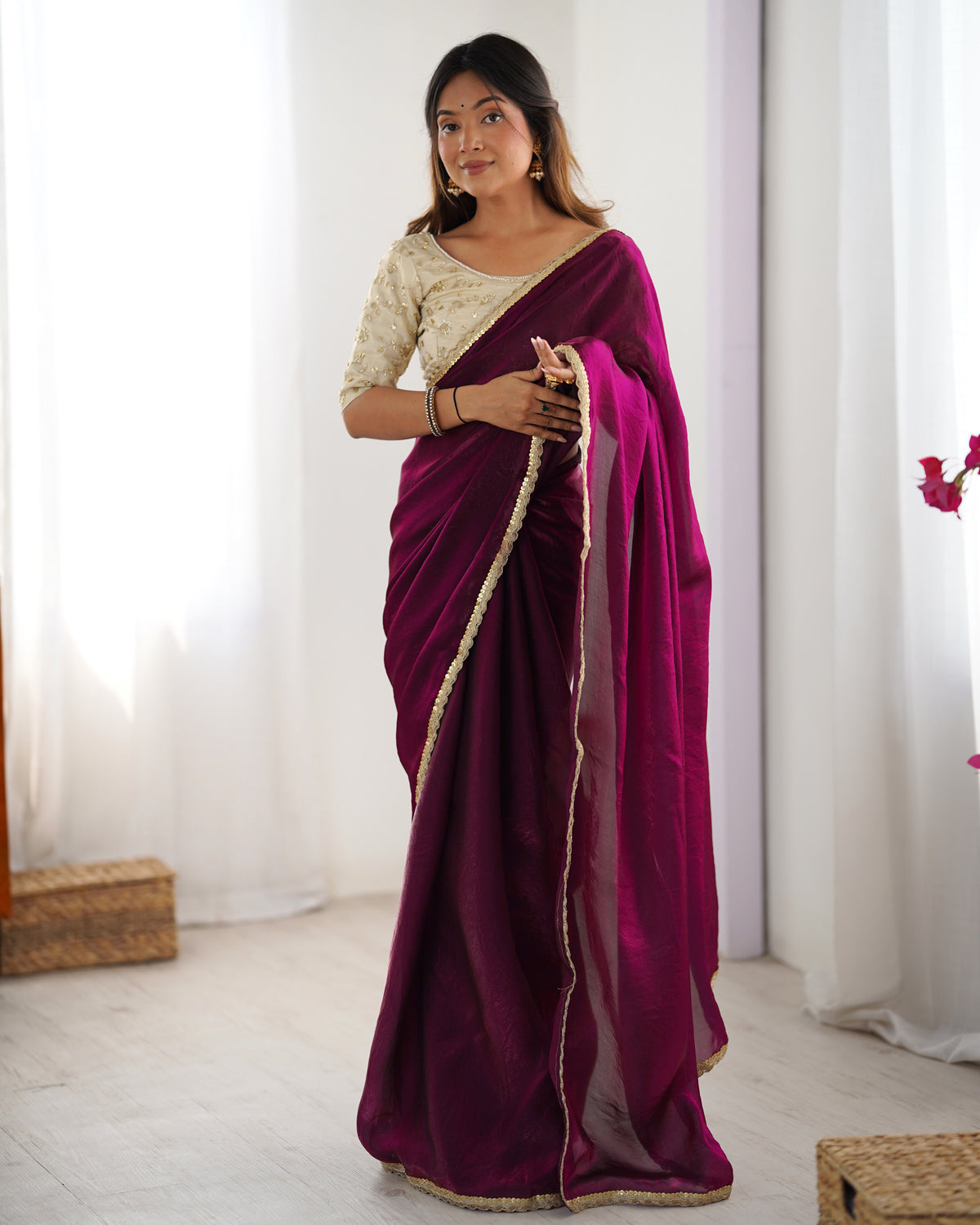 Urban Pallu Solid Tissue Festive Saree