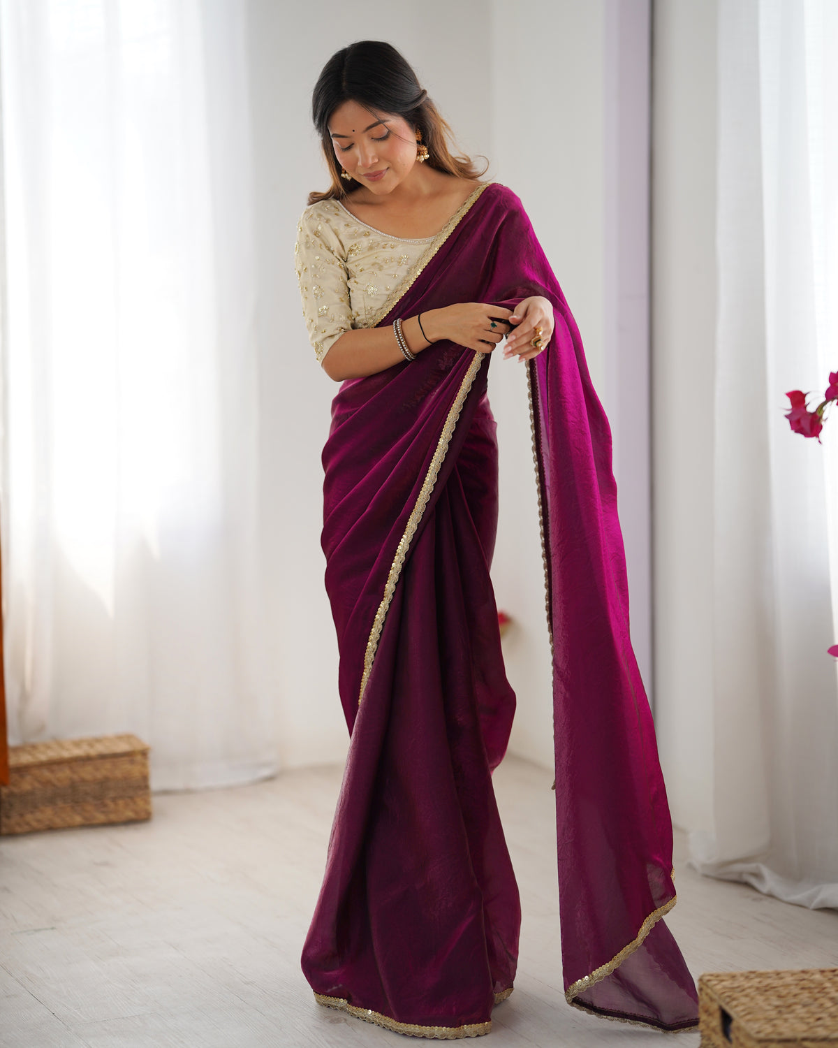 Urban Pallu Solid Tissue Festive Saree