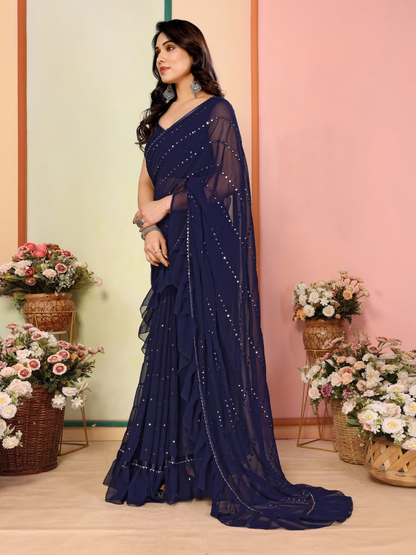 Urban Pallu Embellished Sequinned Pure Chiffon Saree