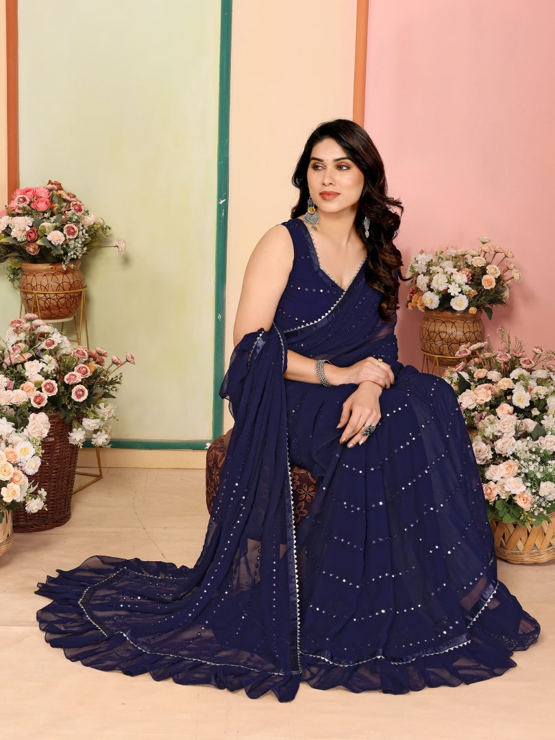 Urban Pallu Embellished Sequinned Pure Chiffon Saree