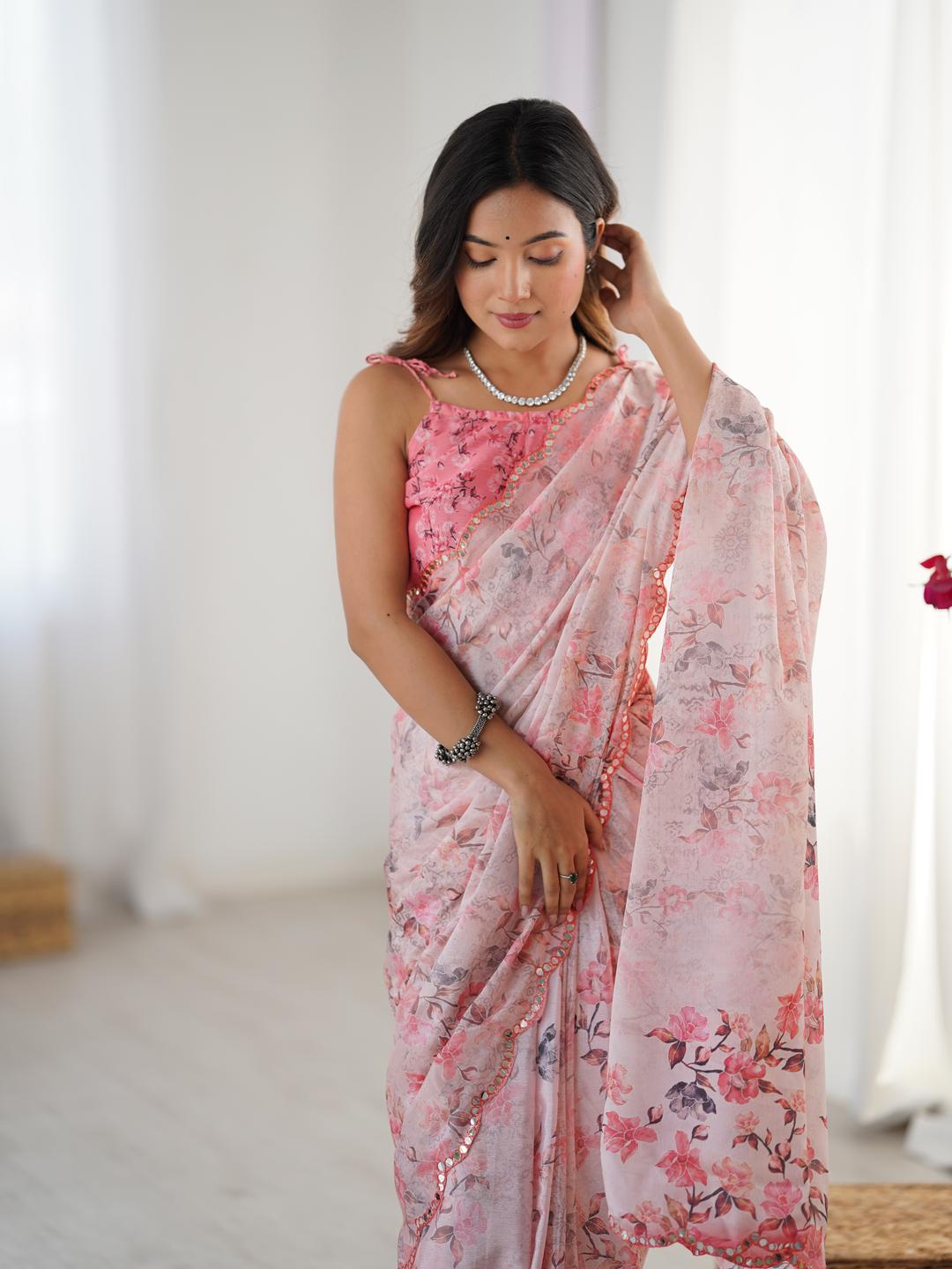 Urban Pallu Floral Sequinned Silk Blend Saree