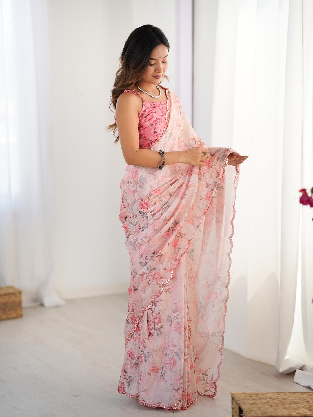 Urban Pallu Floral Sequinned Silk Blend Saree