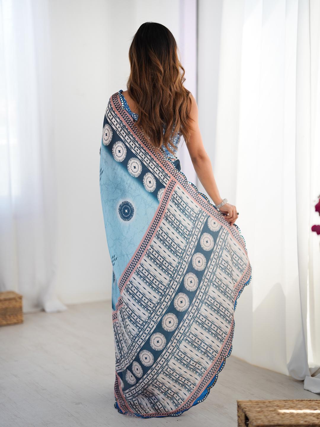 Urban Pallu Ethnic Motifs Mirror Work Silk Blend Saree