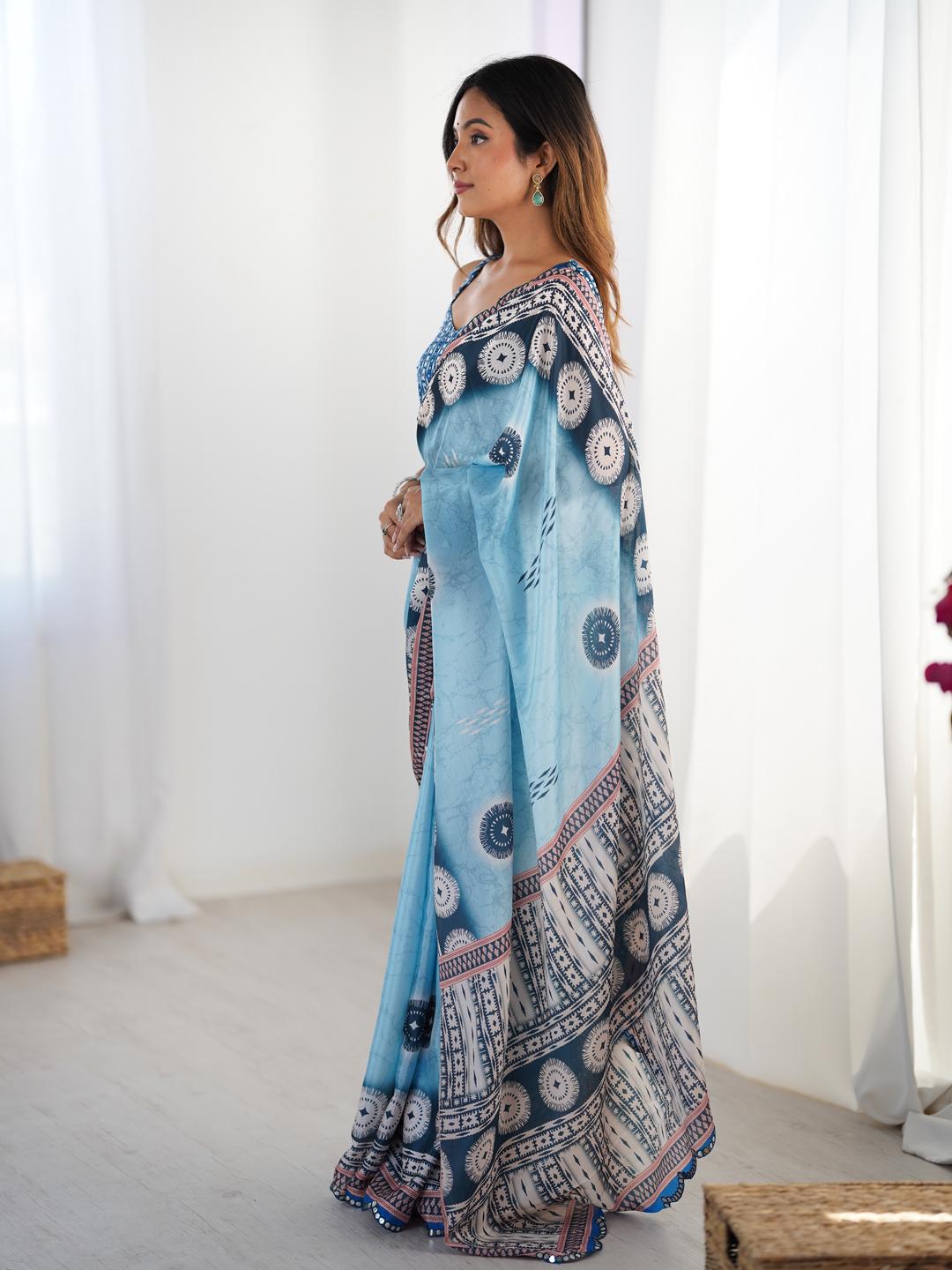 Urban Pallu Ethnic Motifs Mirror Work Silk Blend Saree