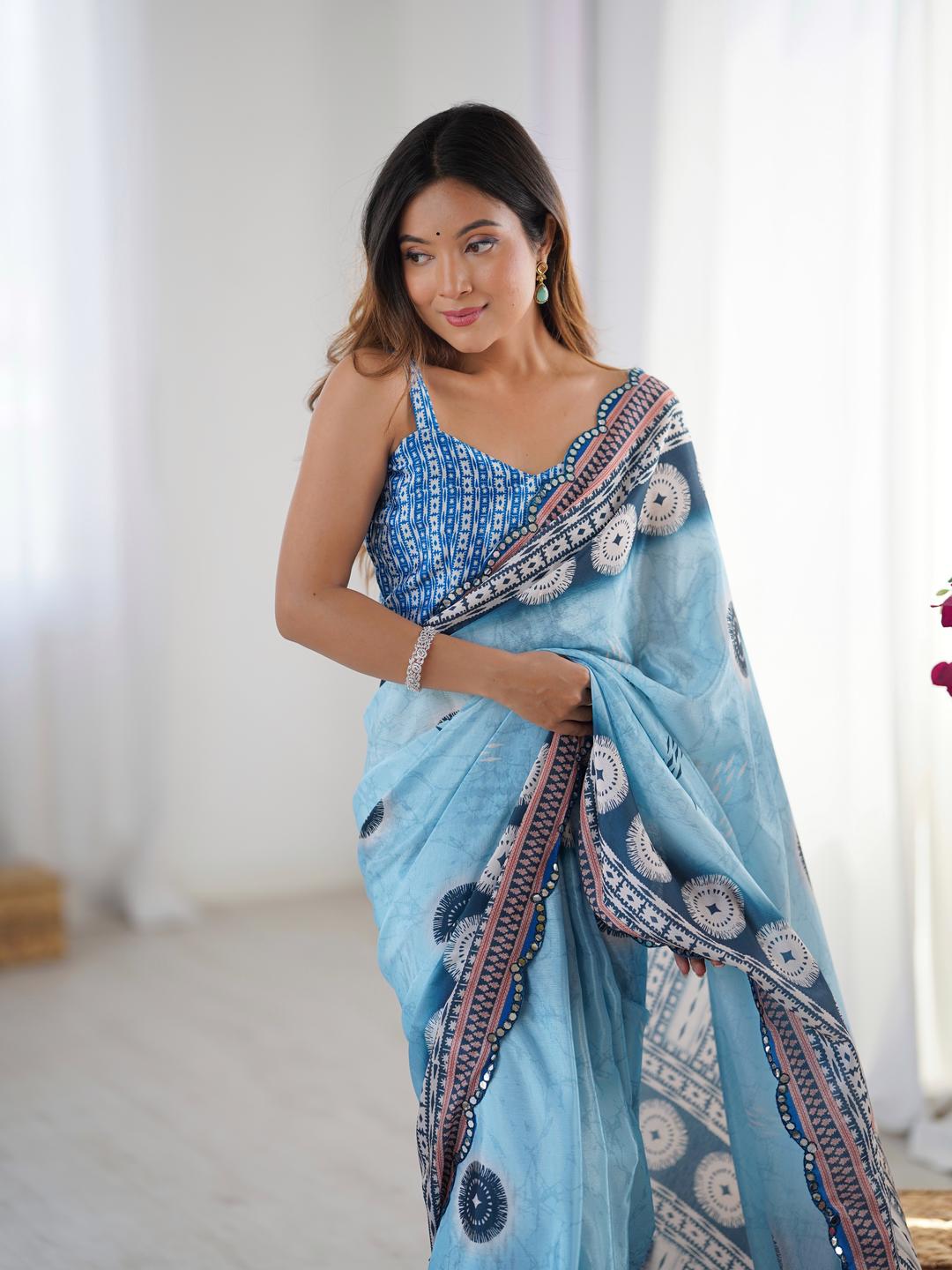 Urban Pallu Ethnic Motifs Mirror Work Silk Blend Saree