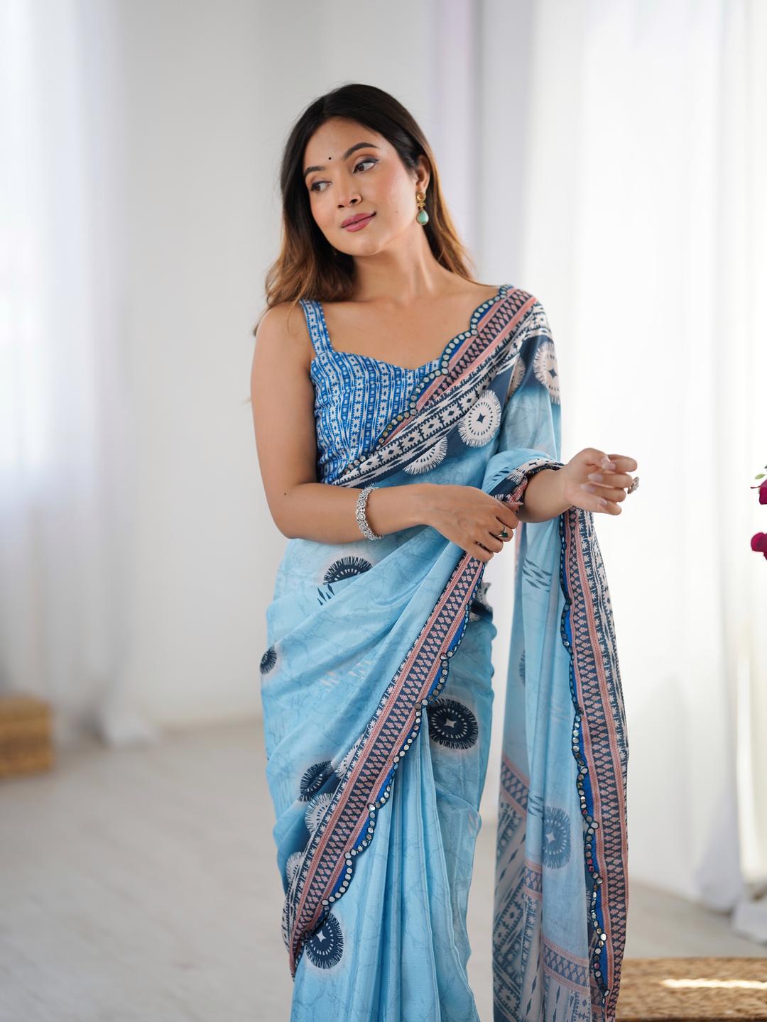 Urban Pallu Ethnic Motifs Mirror Work Silk Blend Saree