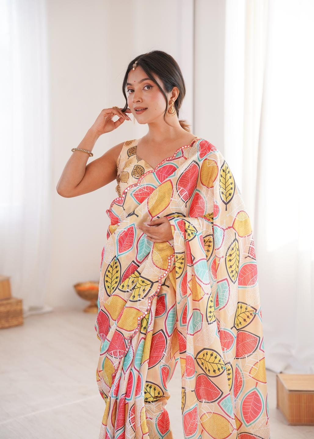 Urban Pallu Floral Mirror Work Silk Blend Saree
