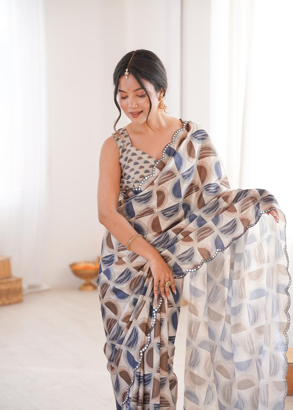 Urban Pallu Mirror Work Silk Blend Saree