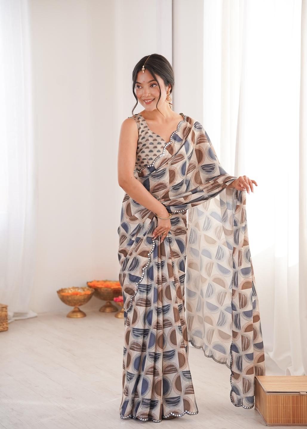 Urban Pallu Mirror Work Silk Blend Saree