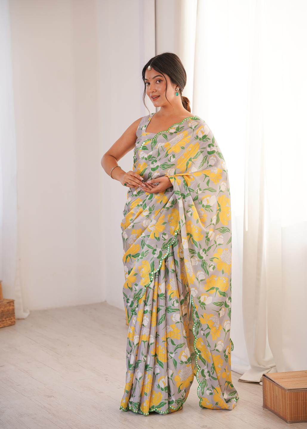 Urban Pallu Floral Sequinned Silk Blend Saree