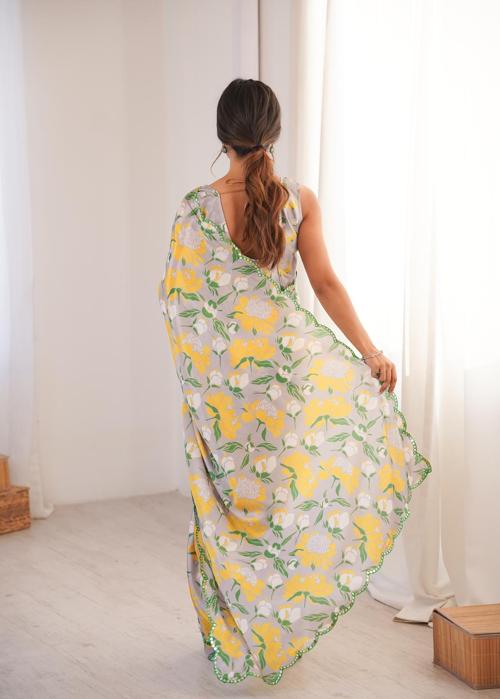 Urban Pallu Floral Sequinned Silk Blend Saree