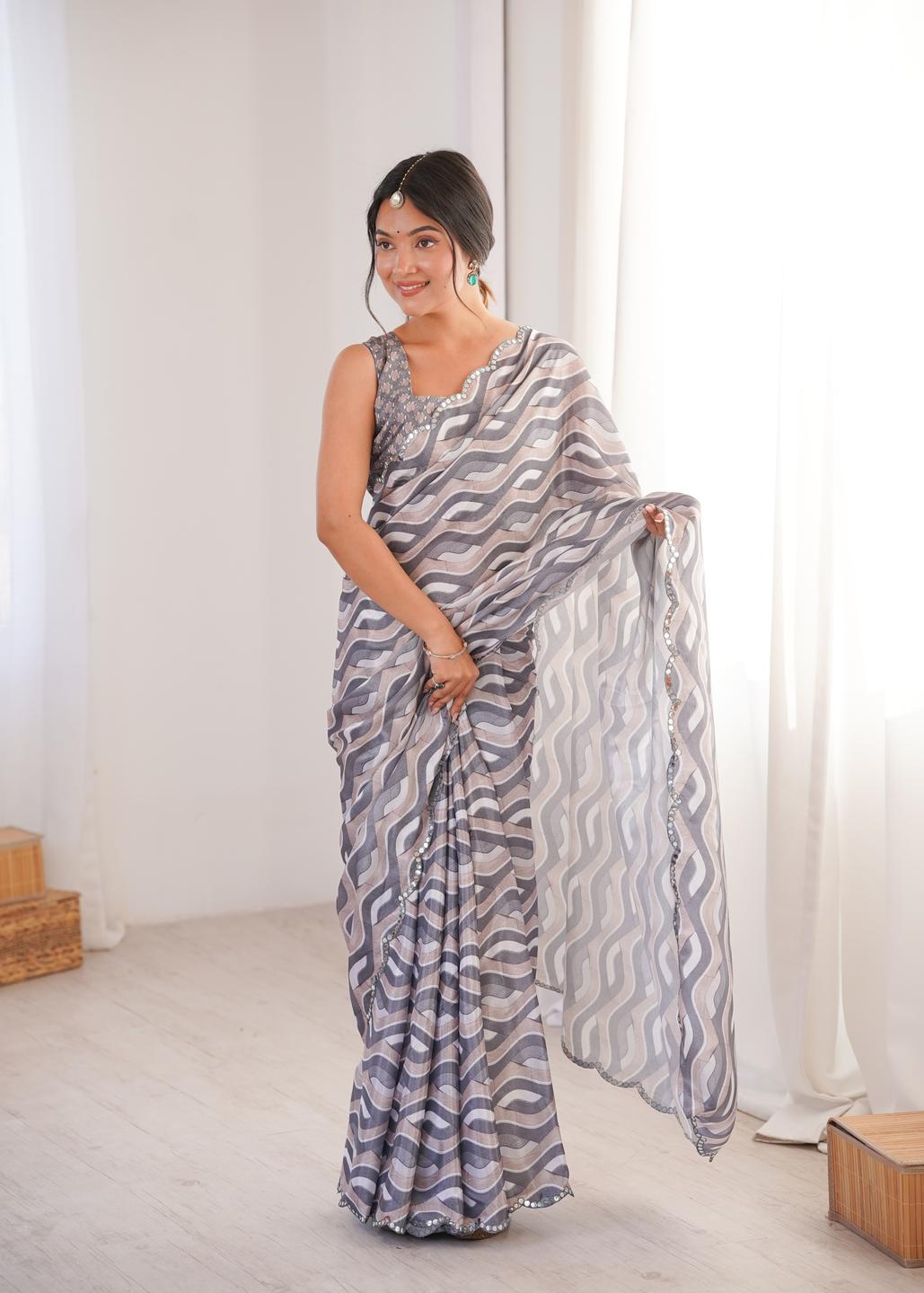 Urban Pallu Sequinned Silk Blend Fusion Saree