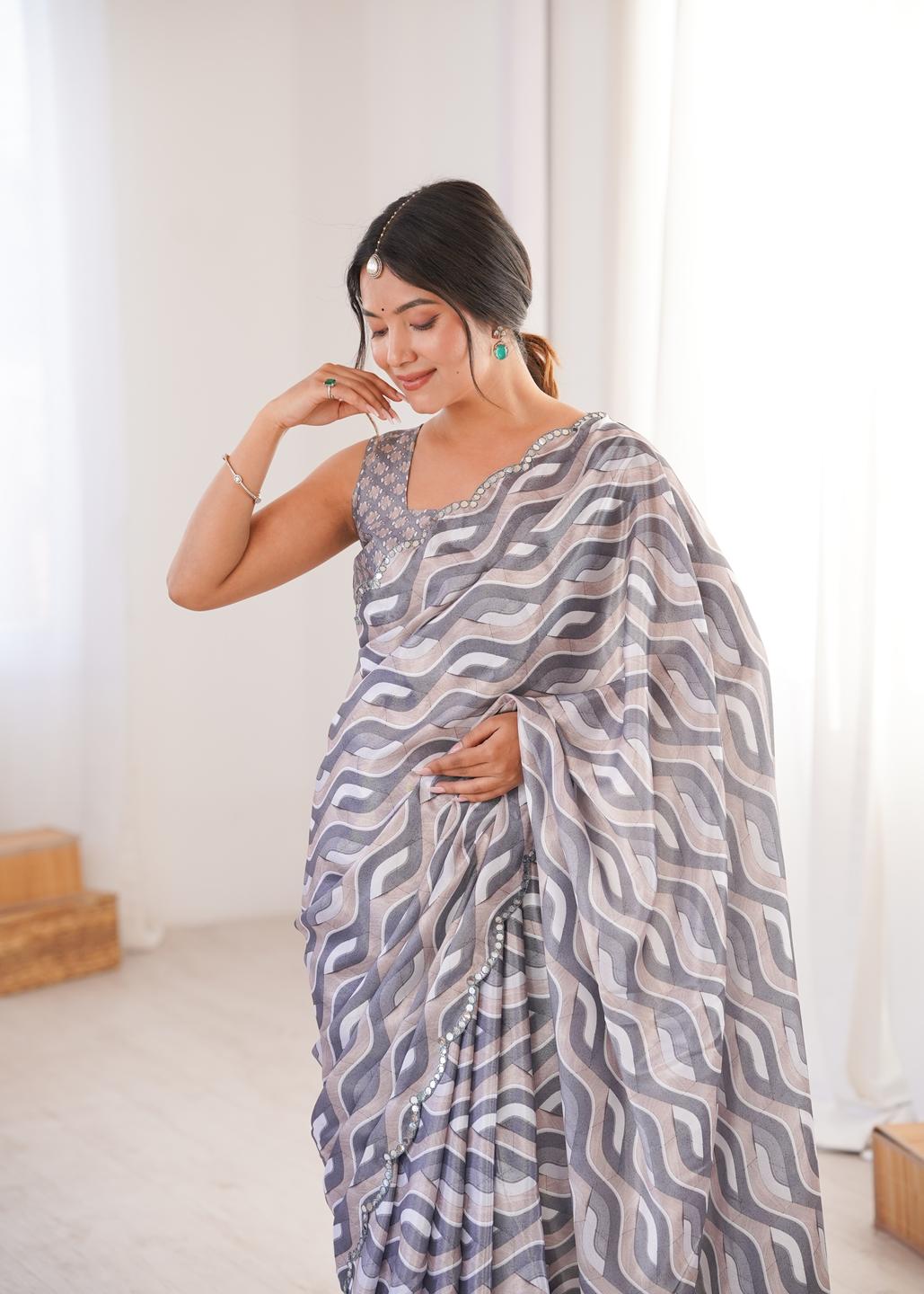 Urban Pallu Sequinned Silk Blend Fusion Saree