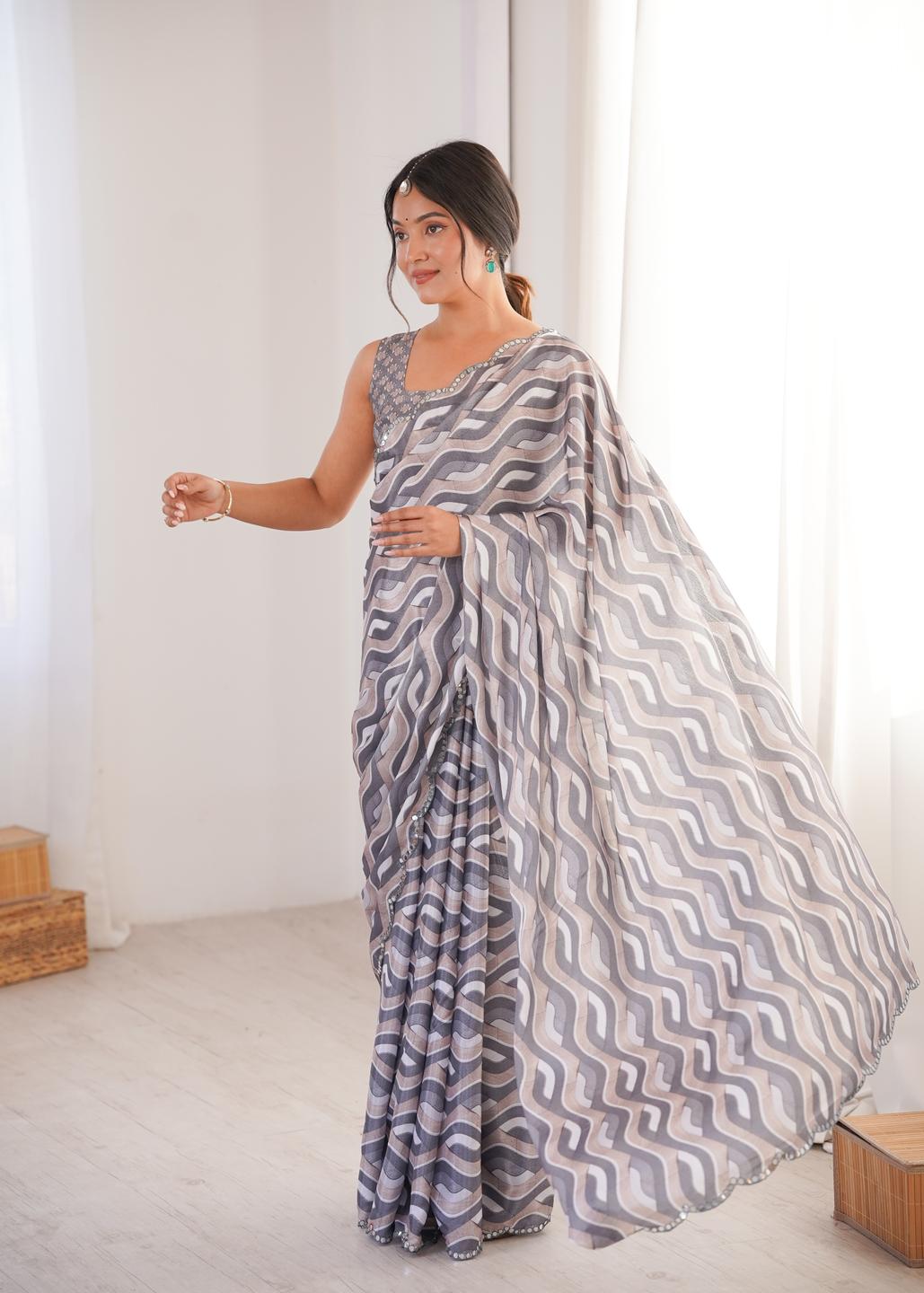 Urban Pallu Sequinned Silk Blend Fusion Saree