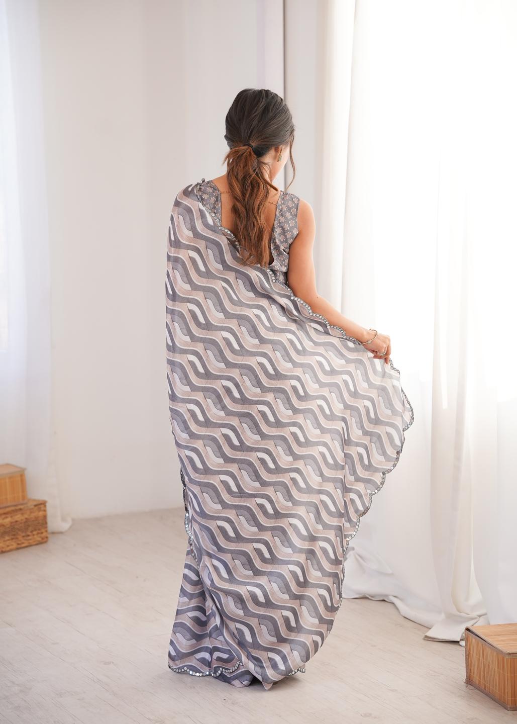 Urban Pallu Sequinned Silk Blend Fusion Saree
