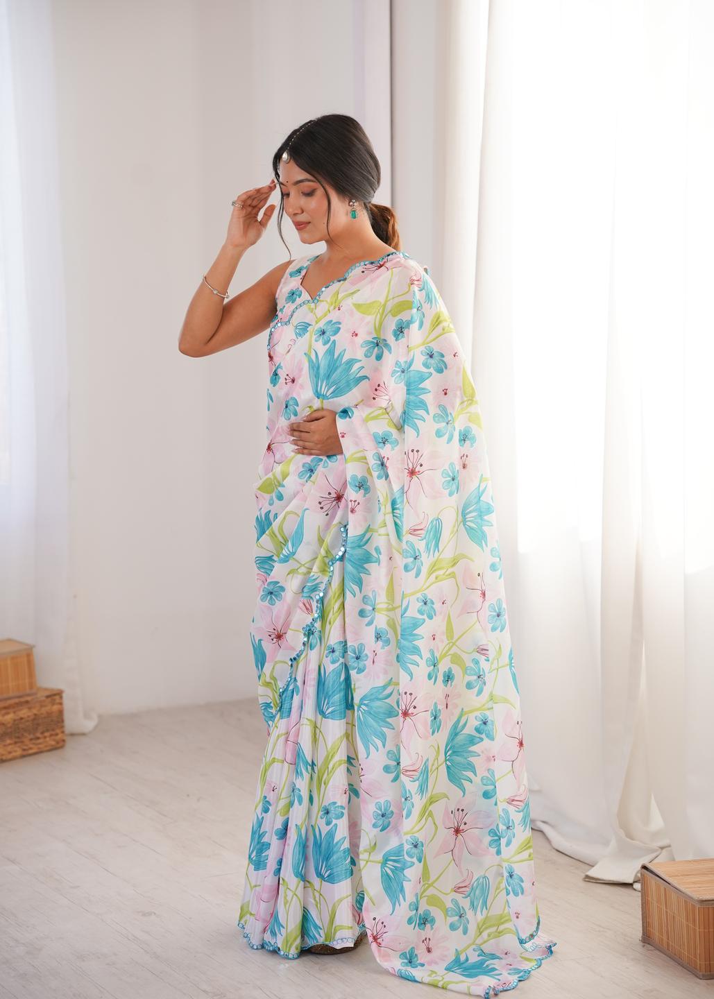 Urban Pallu Floral Sequinned Silk Blend Saree