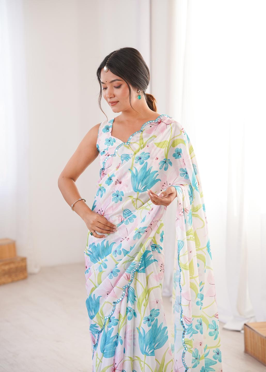 Urban Pallu Floral Sequinned Silk Blend Saree