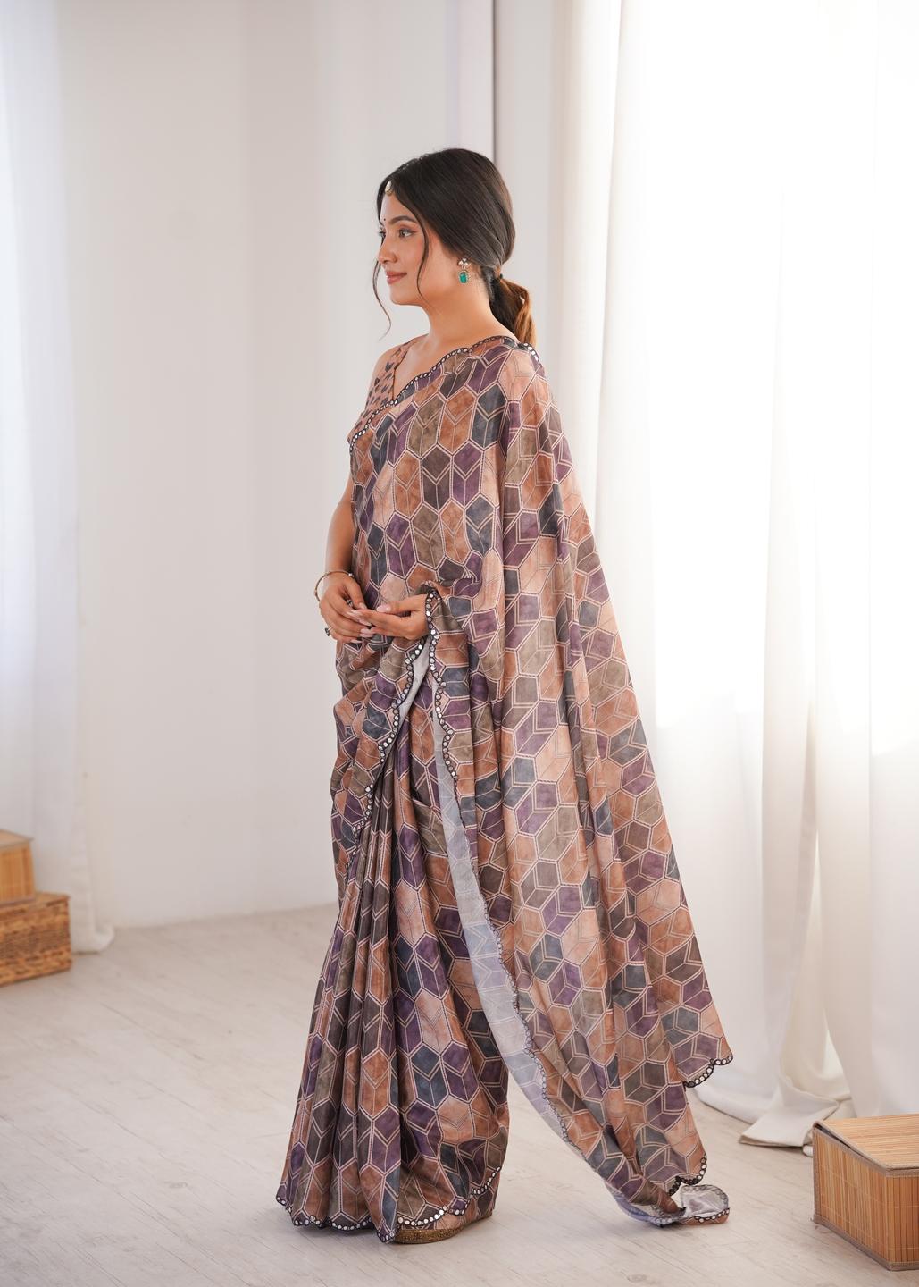 Urban Pallu Mirror Work Silk Blend Saree