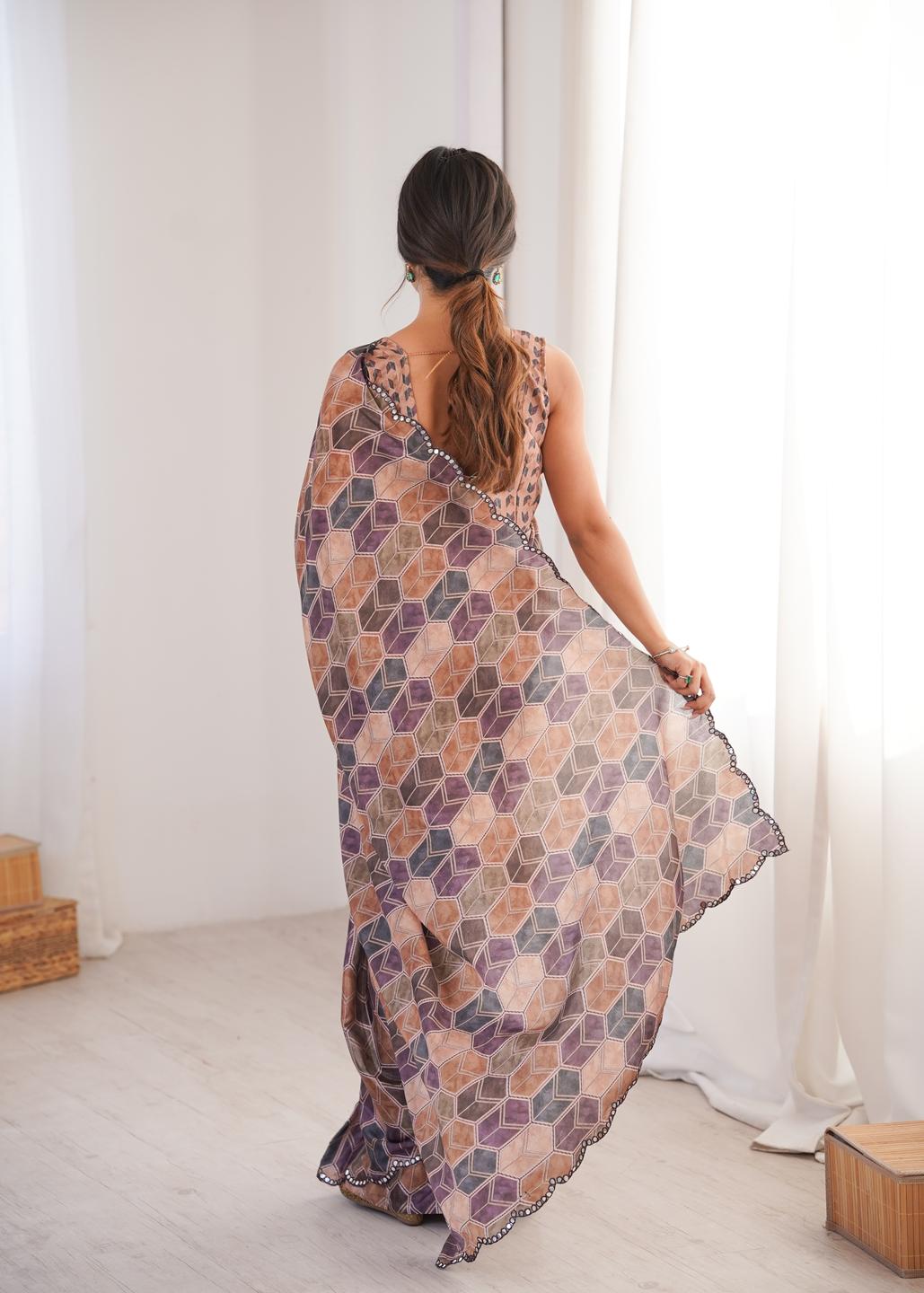 Urban Pallu Mirror Work Silk Blend Saree