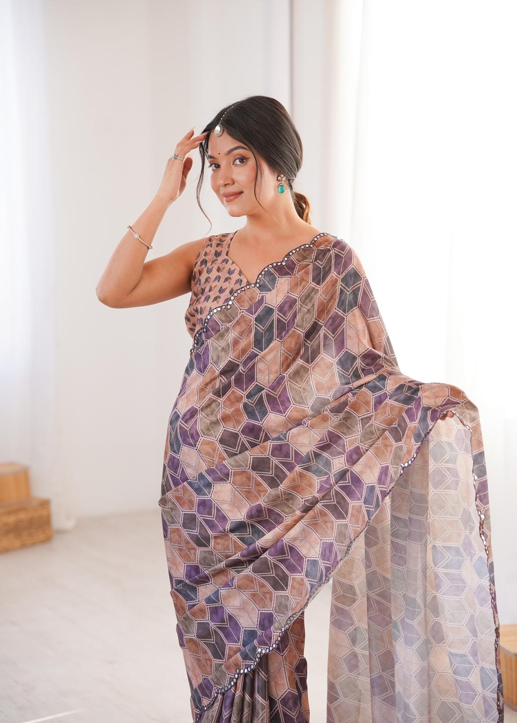 Urban Pallu Mirror Work Silk Blend Saree