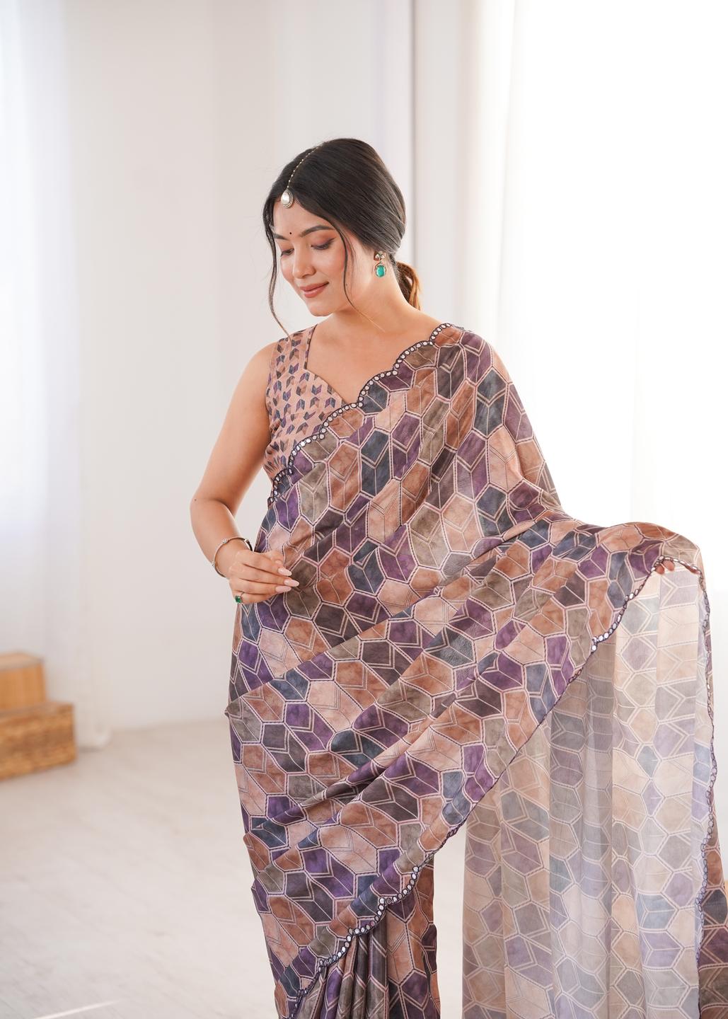 Urban Pallu Mirror Work Silk Blend Saree