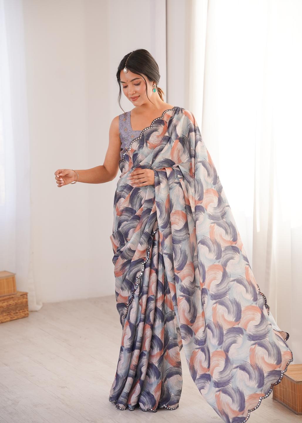 Urban Pallu Mirror Work Silk Blend Saree