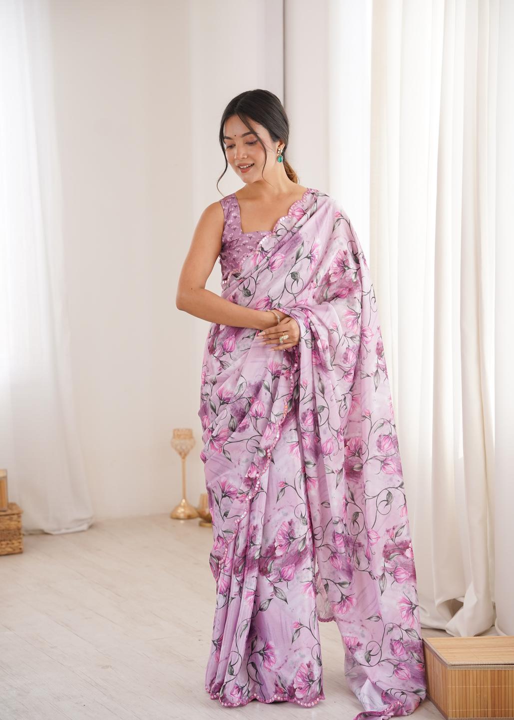 Urban Pallu Floral Sequinned Silk Blend Saree