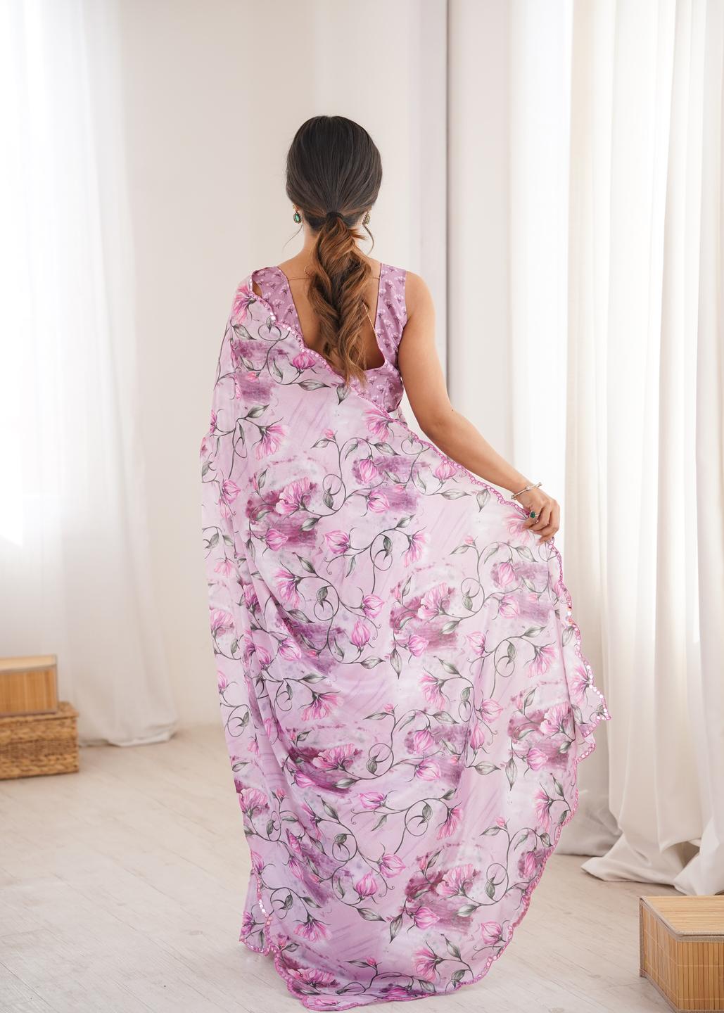 Urban Pallu Floral Sequinned Silk Blend Saree