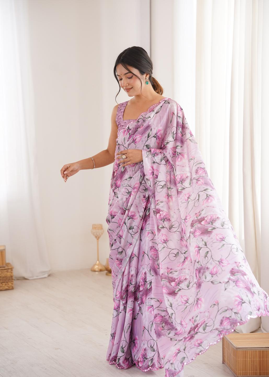 Urban Pallu Floral Sequinned Silk Blend Saree