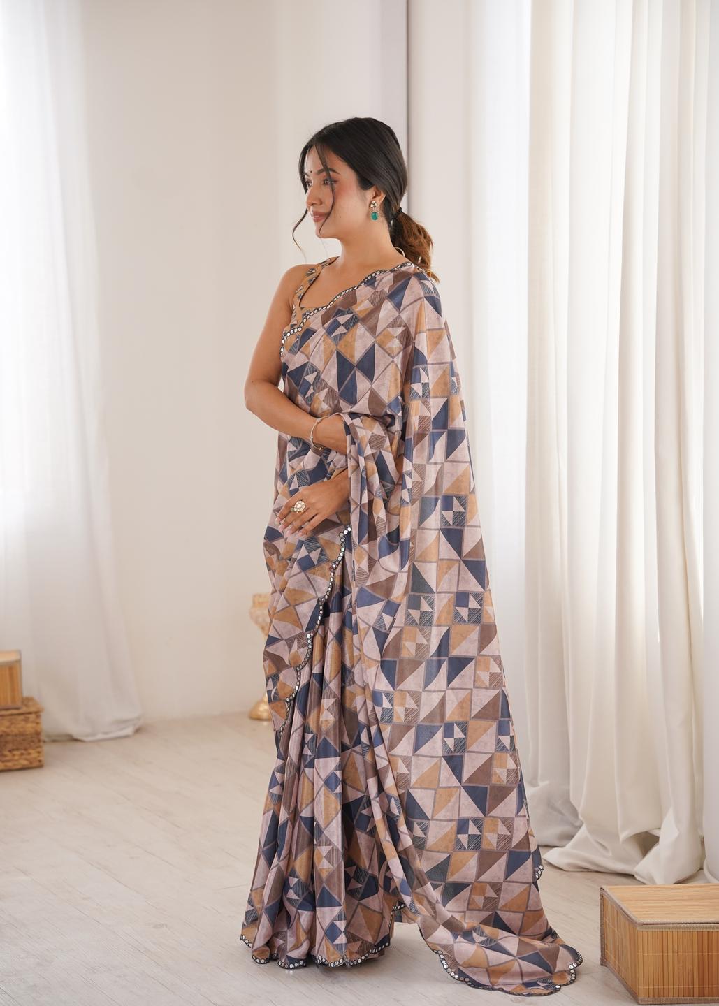 Urban Pallu Mirror Work Silk Blend Saree