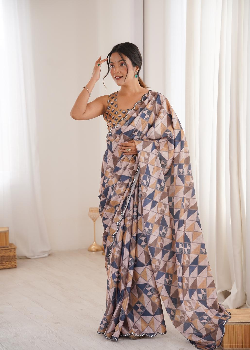 Urban Pallu Mirror Work Silk Blend Saree
