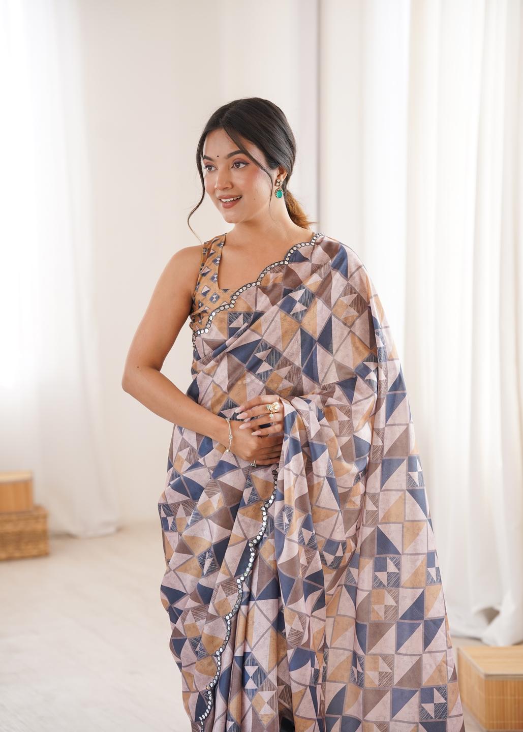 Urban Pallu Mirror Work Silk Blend Saree