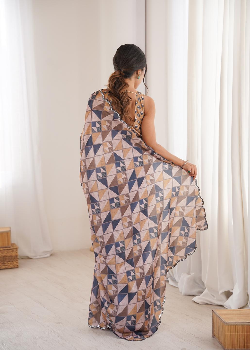 Urban Pallu Mirror Work Silk Blend Saree